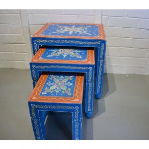 Hand-Painted Nesting Tables (Blue Set of 3)