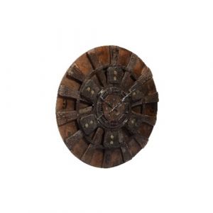 Old Wooden Spinning Wheel Clock with Iron Clutch Plate