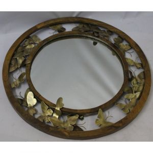 Butterfly Round Mirror with Wooden Border
